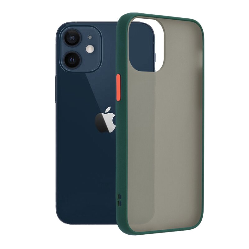 Husa iPhone 12 mini Mobster Chroma Cu Butoane Si Margini Colorate - Verde Inchis
