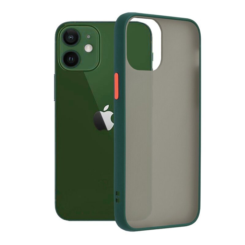 Husa iPhone 12 Mobster Chroma Cu Butoane Si Margini Colorate - Verde Inchis