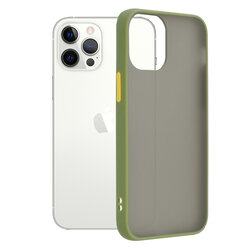 Husa iPhone 12 Pro Mobster Chroma Cu Butoane Si Margini Colorate - Verde Deschis