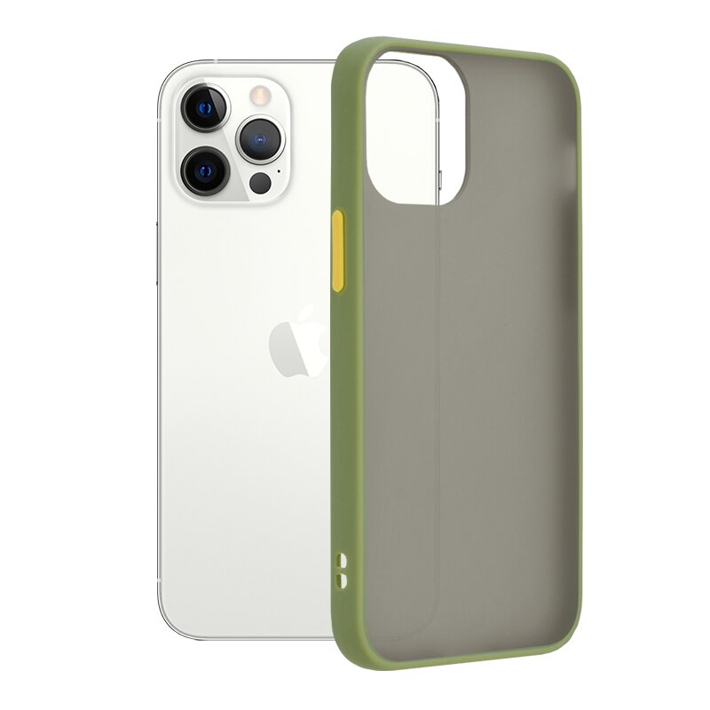 Husa iPhone 12 Pro Mobster Chroma Cu Butoane Si Margini Colorate - Verde Deschis