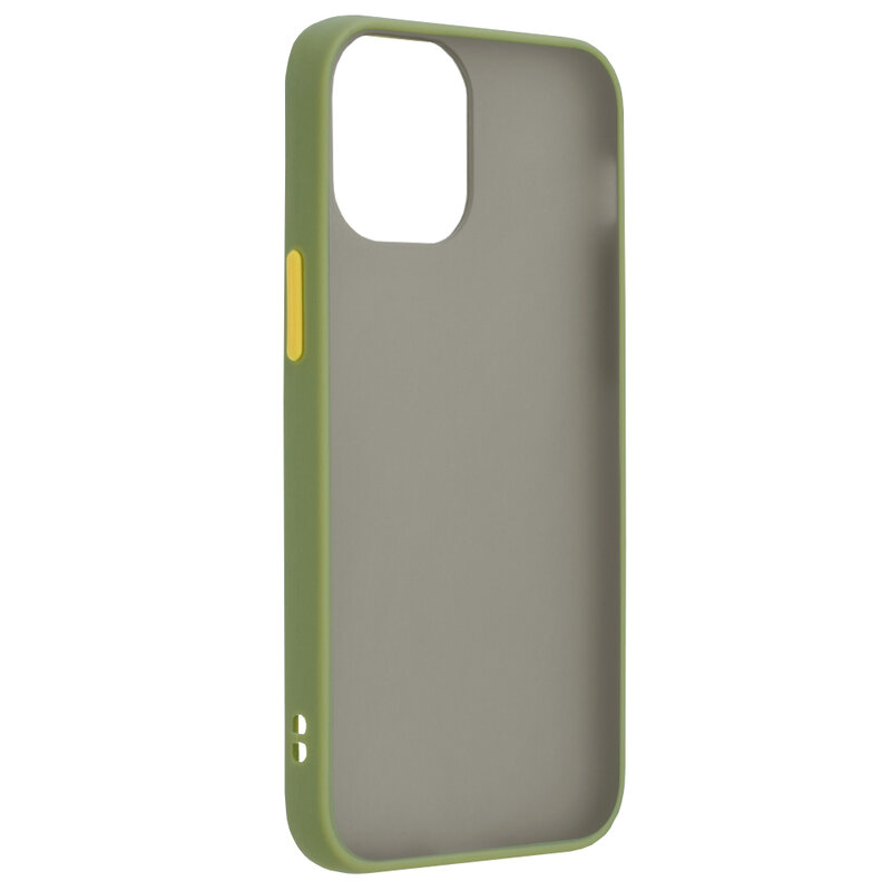 Husa iPhone 12 Pro Mobster Chroma Cu Butoane Si Margini Colorate - Verde Deschis