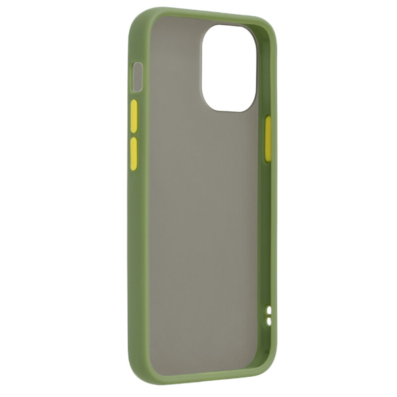 Husa iPhone 12 Pro Mobster Chroma Cu Butoane Si Margini Colorate - Verde Deschis