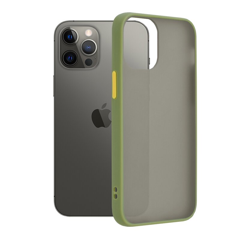 Husa iPhone 12 Pro Max Mobster Chroma Cu Butoane Si Margini Colorate - Verde Deschis