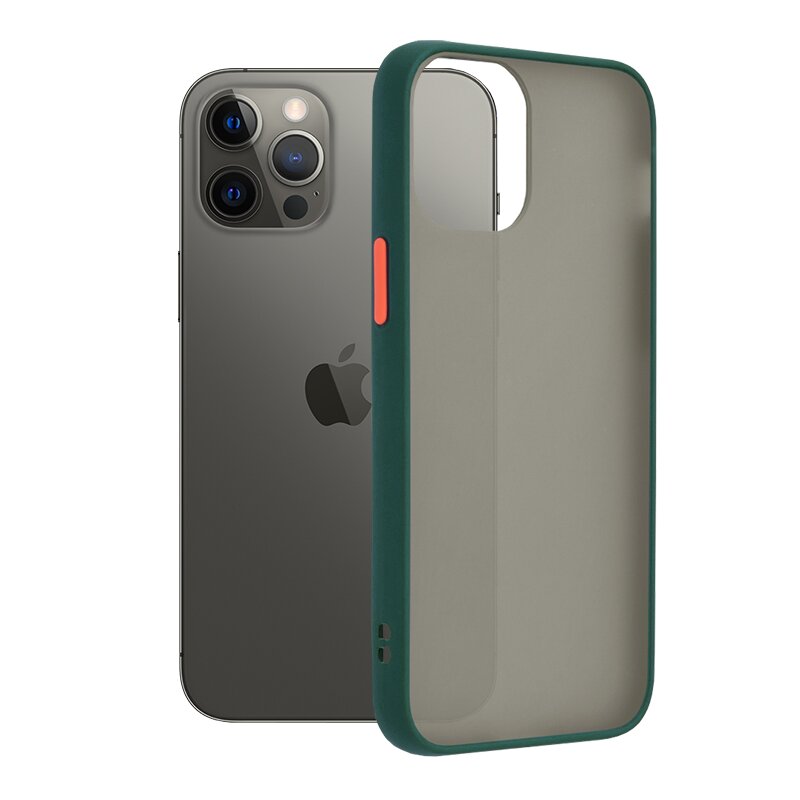 Husa iPhone 12 Pro Max Mobster Chroma Cu Butoane Si Margini Colorate - Verde Inchis