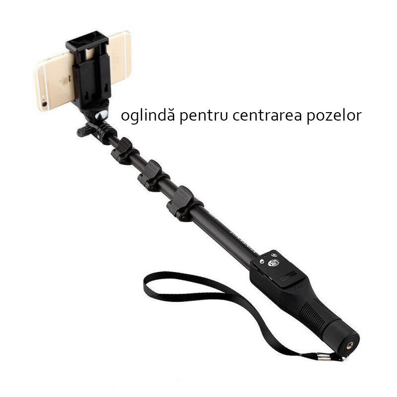 Suport Selfie Stick Universal YT-1288 Wireless Cu Telecomanda Bluetooth Si Lungime Maxima De 125cm - Negru