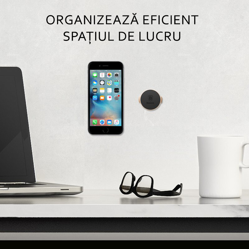 Suport telefon auto magnetic universal cu adeziv 3M Baseus, argintiu, SUER-C0S