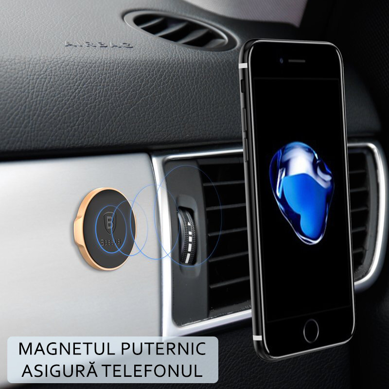 Suport telefon auto magnetic universal cu adeziv 3M Baseus, argintiu, SUER-C0S