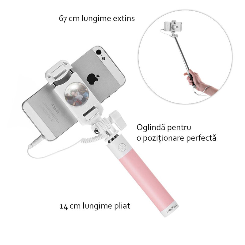 Suport Selfie cu Jack 3.5mm Remax Proda P6 - Roz