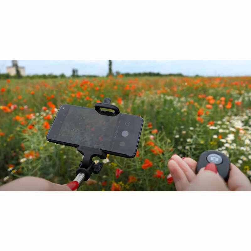 Selfie stick Blun, universal, mini tripod, cu telecomanda bluetooth, alb