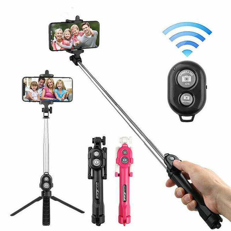 Selfie stick Blun, universal, mini tripod, cu telecomanda bluetooth, alb
