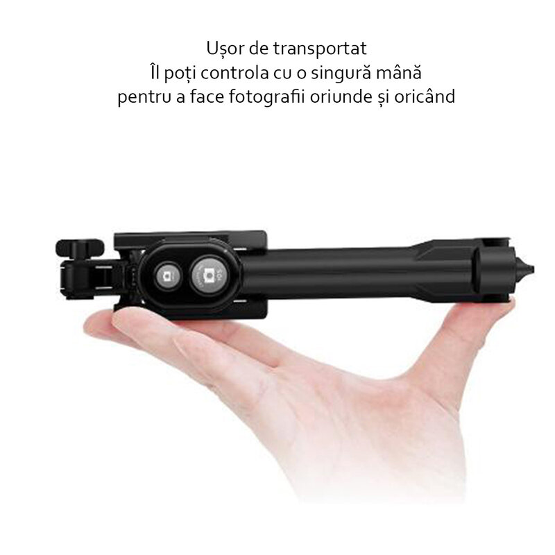 Selfie stick Blun, universal, mini tripod, cu telecomanda bluetooth, alb