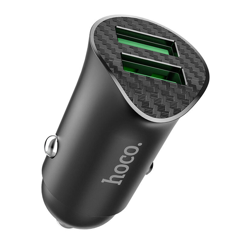 Incarcator auto Hoco Z39, 2x USB QC3.0, 18W + cablu Micro-USB 1m, negru