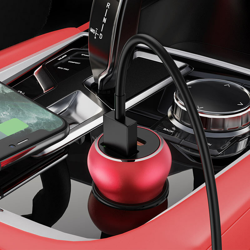 Incarcator auto Hoco Z38, USB QC3.0 18W, Type-C PD 20W, rosu