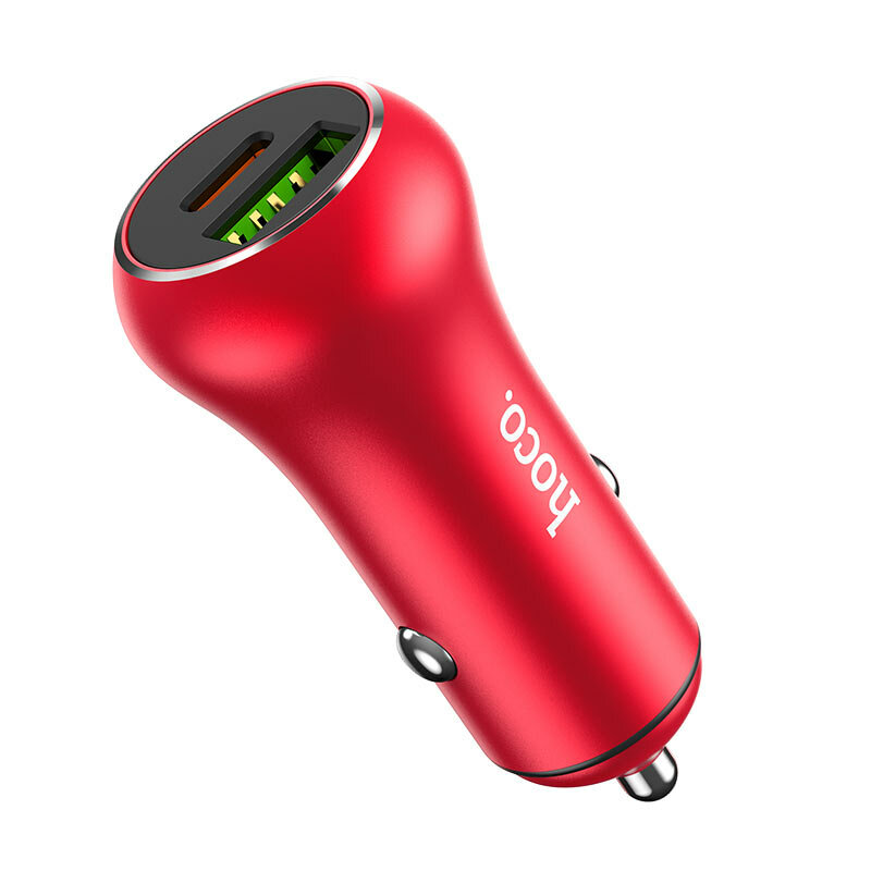 Incarcator auto Hoco Z38, USB QC3.0 18W, Type-C PD 20W, rosu