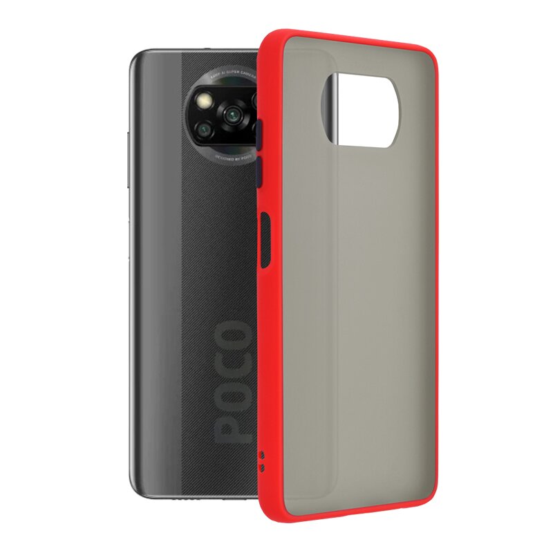 Husa Xiaomi Poco X3 NFC Mobster Chroma Cu Butoane Si Margini Colorate - Rosu