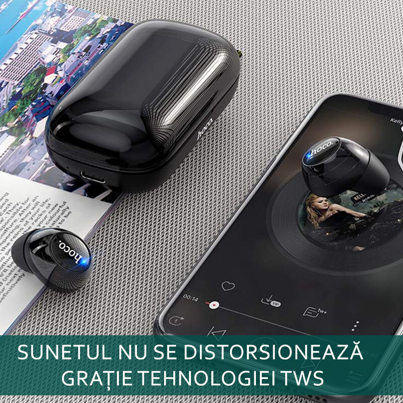 Casti wireless Hoco ES52, TWS earbuds, bluetooth, negru