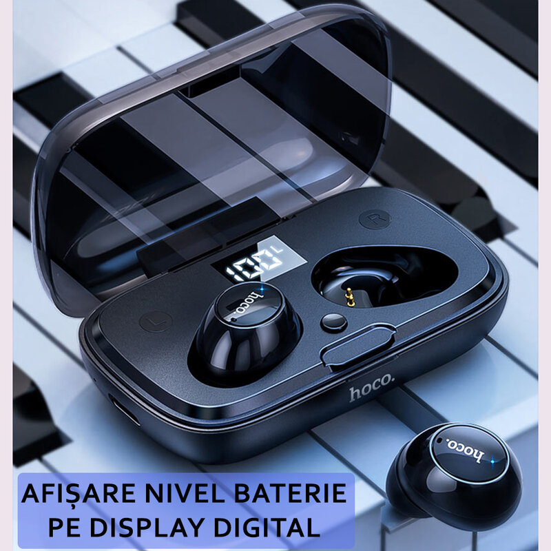 Casti wireless Hoco ES52, TWS earbuds, bluetooth, negru
