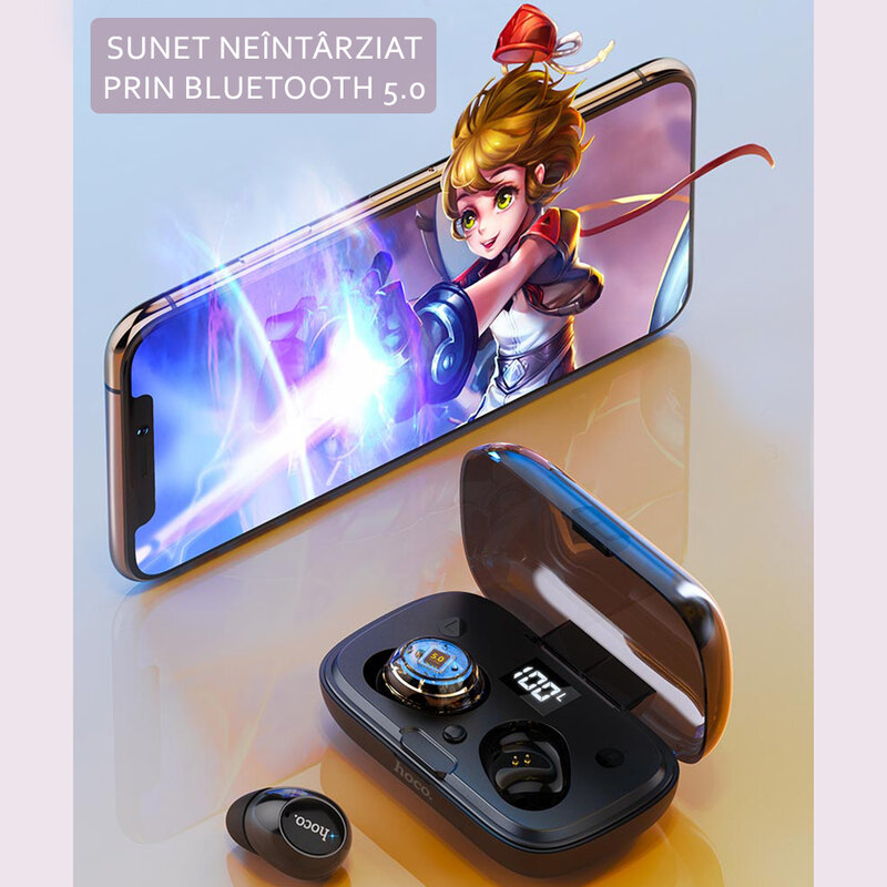 Casti wireless Hoco ES52, TWS earbuds, bluetooth, negru