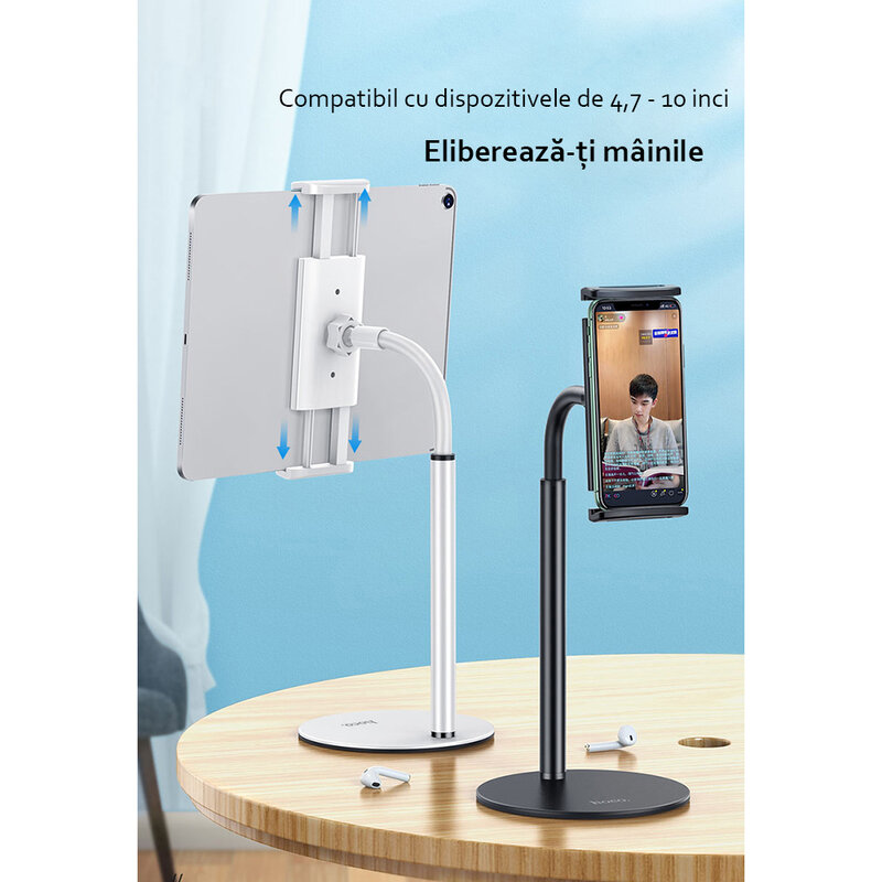 Suport telefon, tableta Birou Hoco PH30, stand universal reglabil, alb 