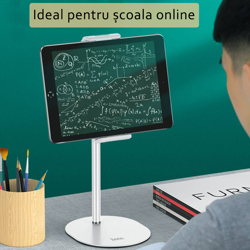 Suport telefon, tableta Birou Hoco PH30, stand universal reglabil, alb 