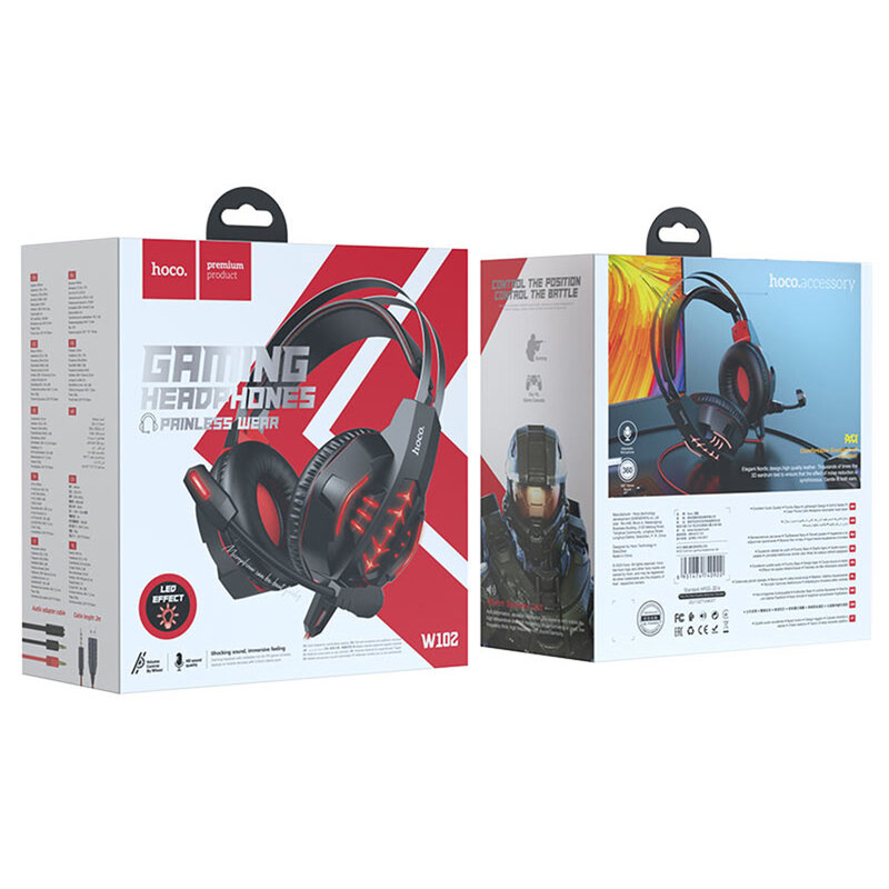 Casti gaming on-ear Hoco W102 cu microfon, Jack 3.5mm, USB, rosu