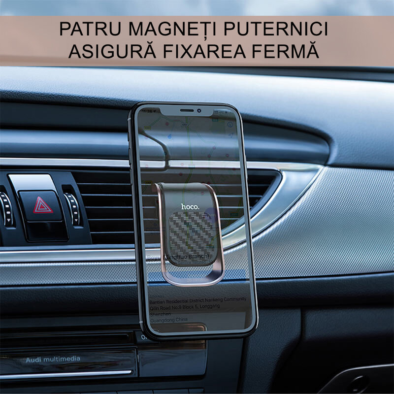 Suport telefon auto magnetic Hoco CA74, prindere grila de ventilatie, argintiu