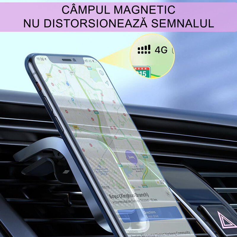 Suport telefon auto magnetic Hoco CA74, prindere grila de ventilatie, gri