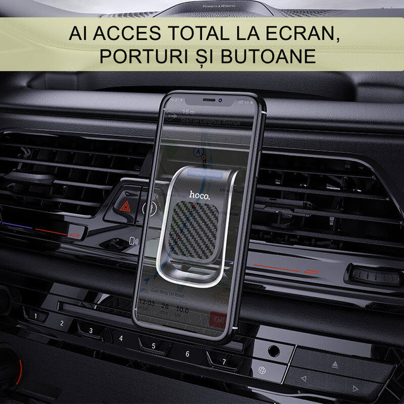 Suport telefon auto magnetic Hoco CA74, prindere grila de ventilatie, gri