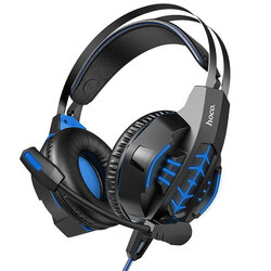 Casti gaming on-ear Hoco W102 cu microfon, Jack 3.5mm, USB, albastru