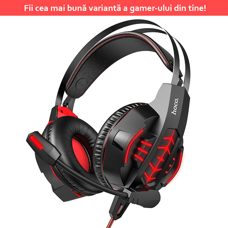 Casti gaming on-ear Hoco W102 cu microfon, Jack 3.5mm, USB, rosu