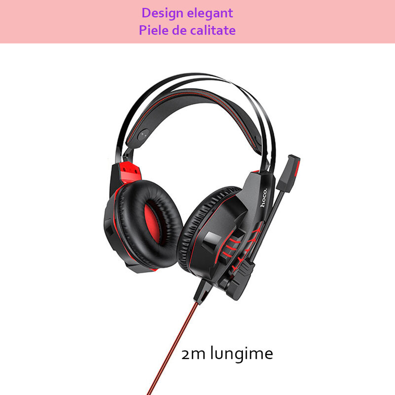 Casti gaming on-ear Hoco W102 cu microfon, Jack 3.5mm, USB, rosu