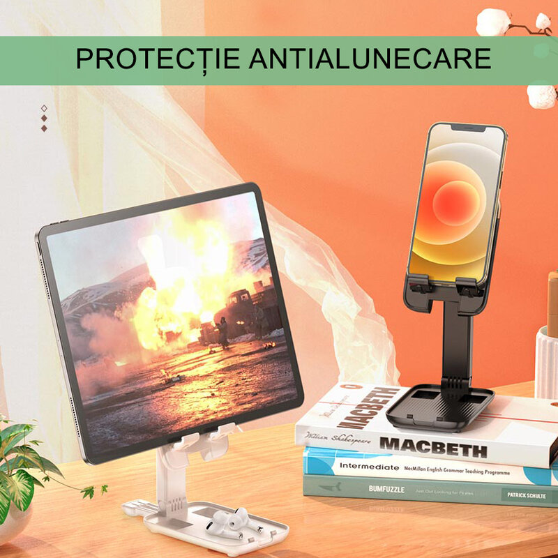 Suport telefon, tableta birou Hoco S28, stand universal pliabil, negru