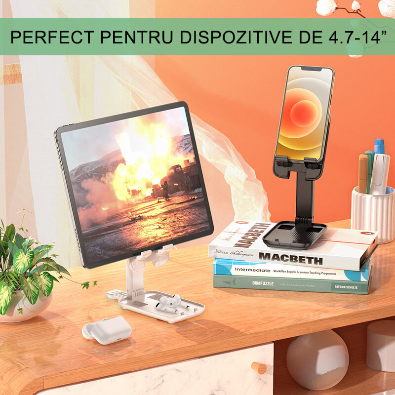 Suport telefon, tableta birou Hoco S28, stand universal pliabil, negru