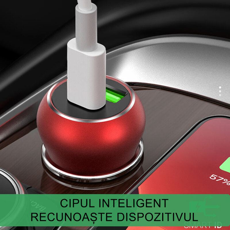 Incarcator auto Hoco Z38, USB QC3.0 18W, Type-C PD 20W, rosu