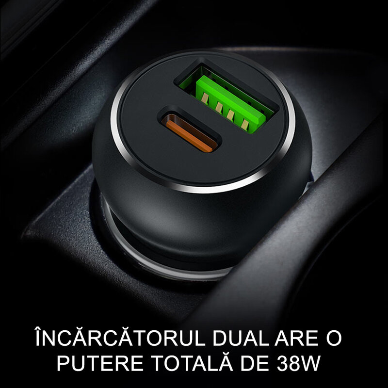 Incarcator auto Hoco Z38, USB QC3.0 18W, Type-C PD 20W, rosu