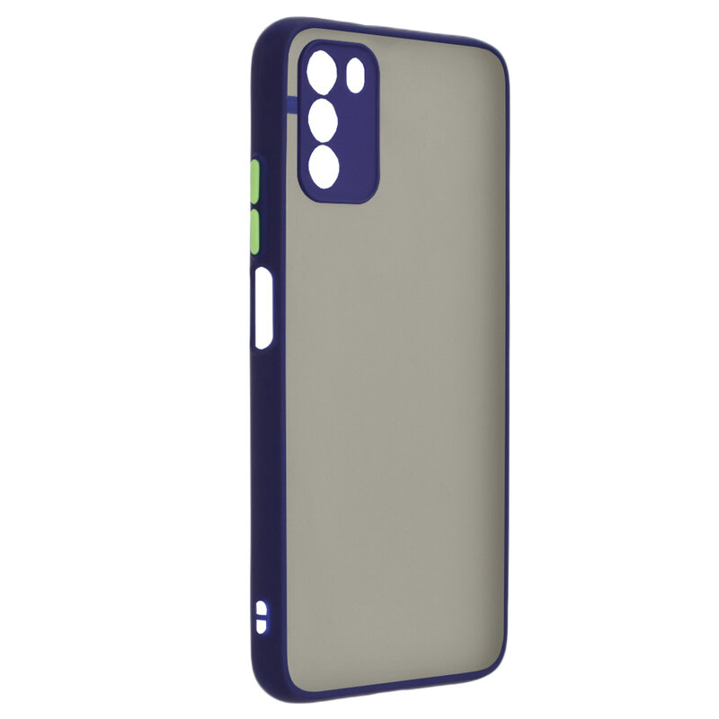 Husa Xiaomi Poco M3 Mobster Chroma Cu Butoane Si Margini Colorate - Albastru