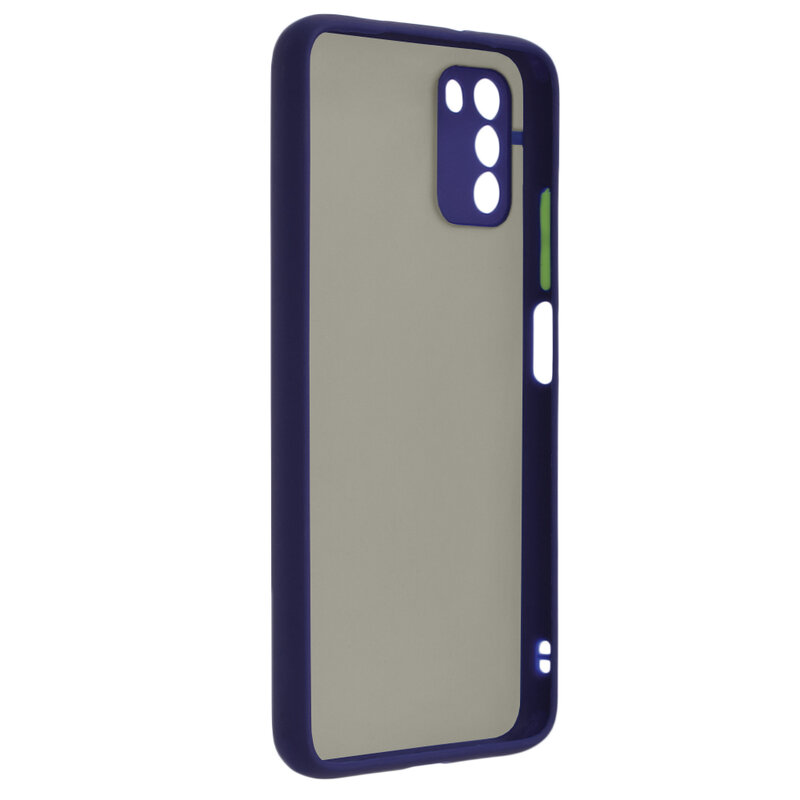 Husa Xiaomi Poco M3 Mobster Chroma Cu Butoane Si Margini Colorate - Albastru
