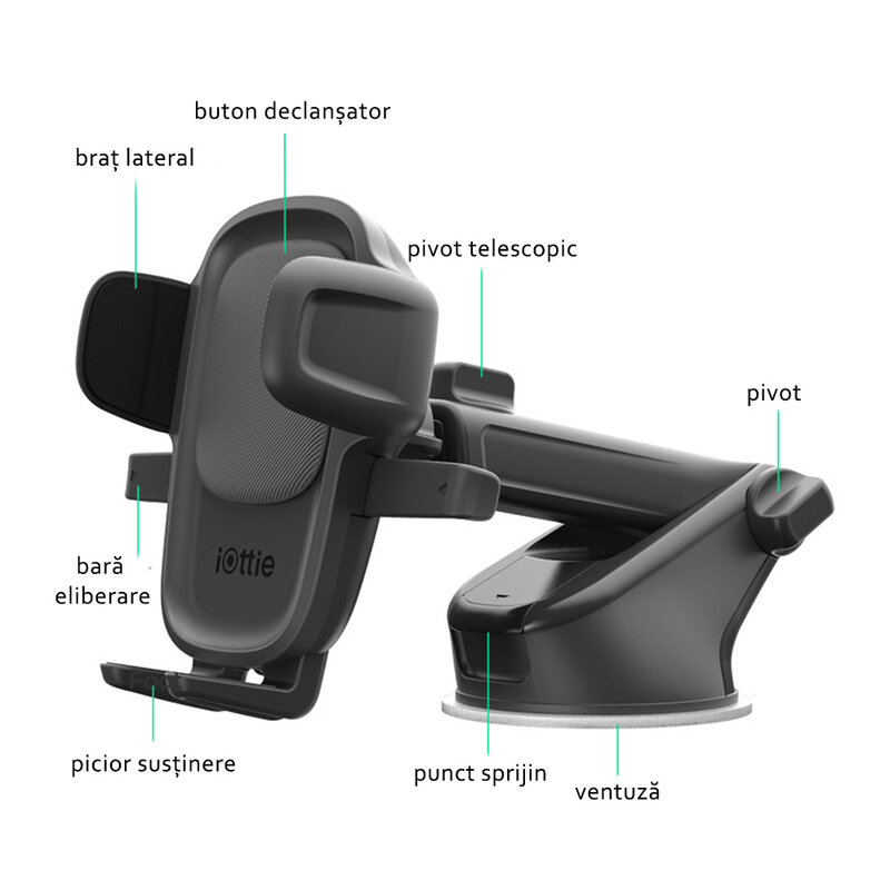Suport telefon auto IOttie Easy One Touch 5 pentru bord, parbriz, negru