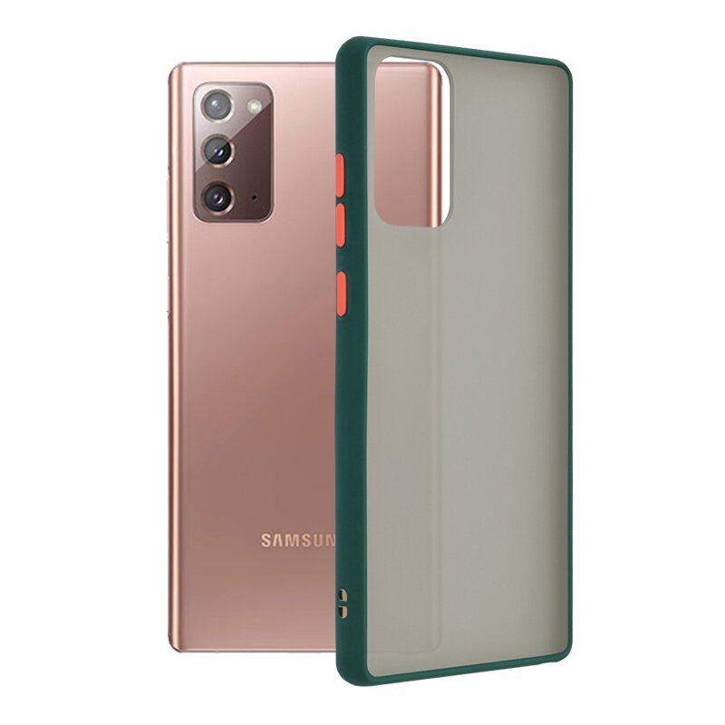 Husa Samsung Galaxy Note 20 5G Mobster Chroma Cu Butoane Si Margini Colorate - Verde Inchis