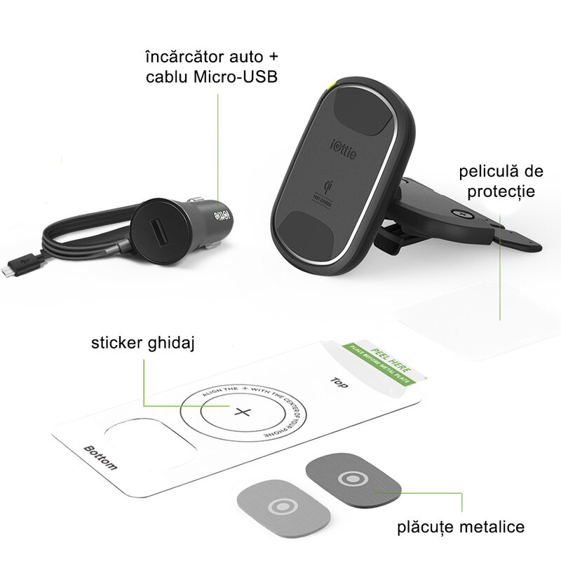Suport telefon auto IOttie iTAP 2 CD slot, incarcare wireless, negru