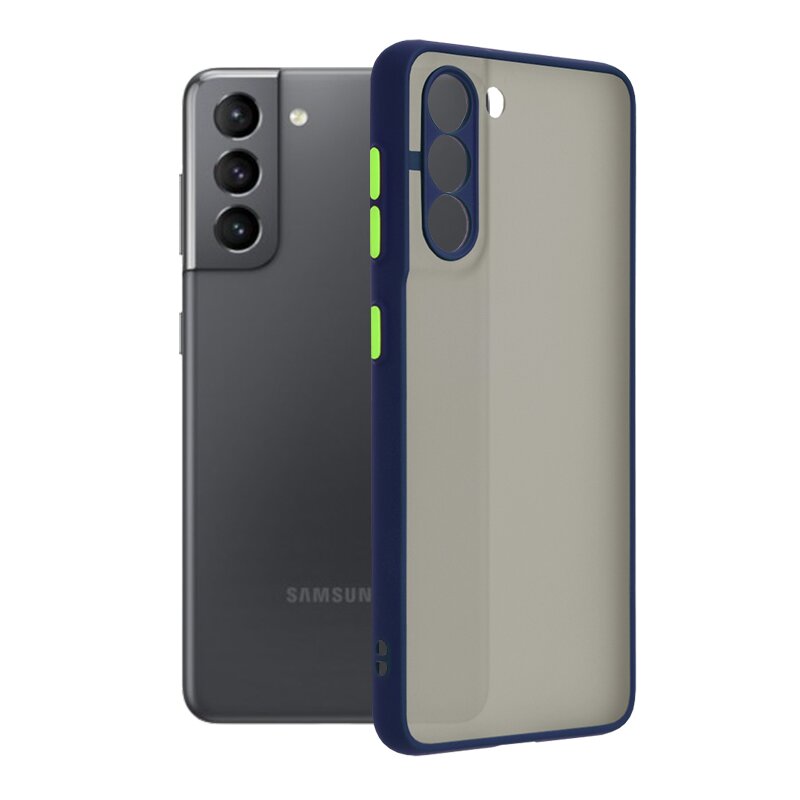 Husa Samsung Galaxy S21 5G Mobster Chroma Cu Butoane Si Margini Colorate - Albastru