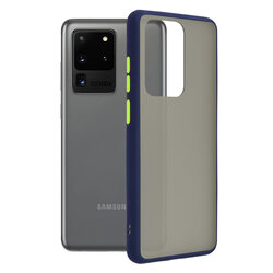 Husa Samsung Galaxy S20 Ultra 5G Mobster Chroma Cu Butoane Si Margini Colorate - Albastru