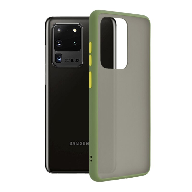 Husa Samsung Galaxy S20 Ultra Mobster Chroma Cu Butoane Si Margini Colorate - Verde Deschis