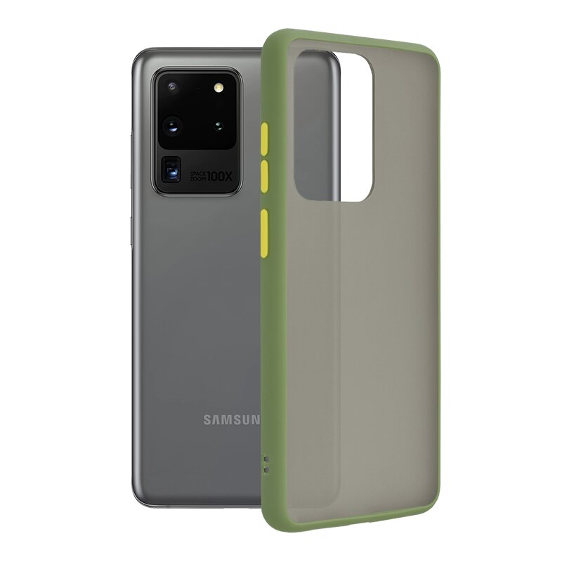 Husa Samsung Galaxy S20 Ultra 5G Mobster Chroma Cu Butoane Si Margini Colorate - Verde Deschis