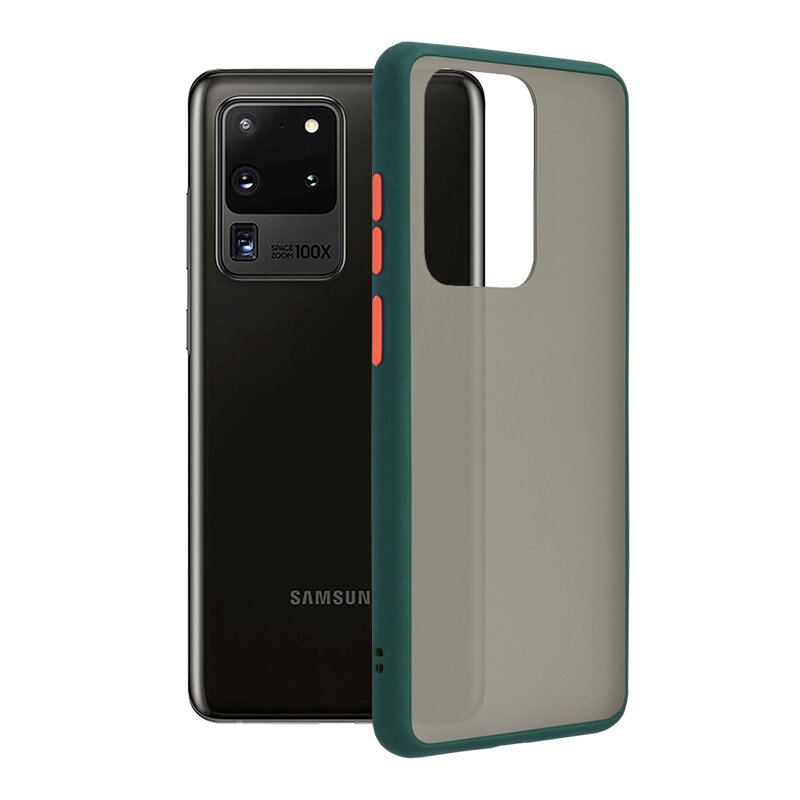 Husa Samsung Galaxy S20 Ultra Mobster Chroma Cu Butoane Si Margini Colorate - Verde Inchis