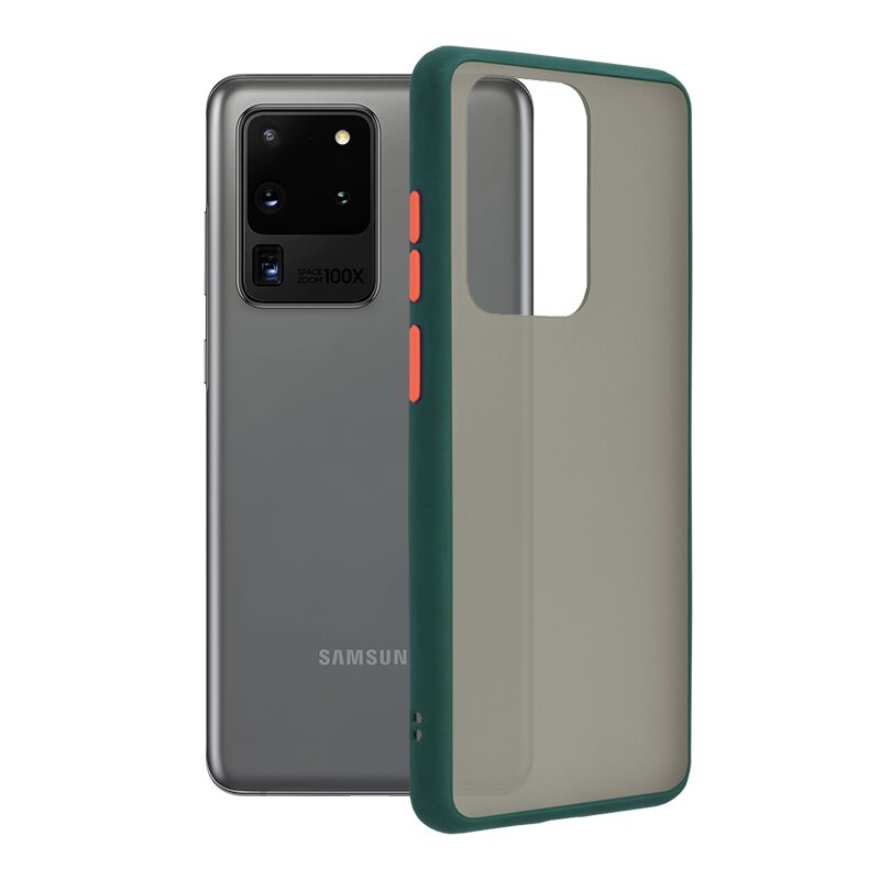 Husa Samsung Galaxy S20 Ultra 5G Mobster Chroma Cu Butoane Si Margini Colorate - Verde Inchis