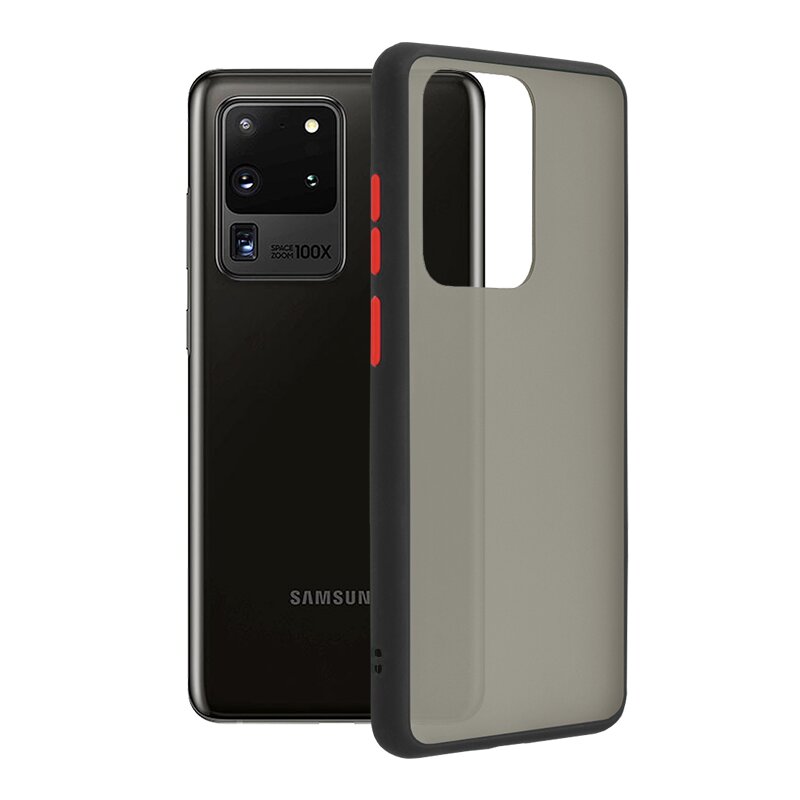 Husa Samsung Galaxy S20 Ultra Mobster Chroma Cu Butoane Si Margini Colorate - Negru