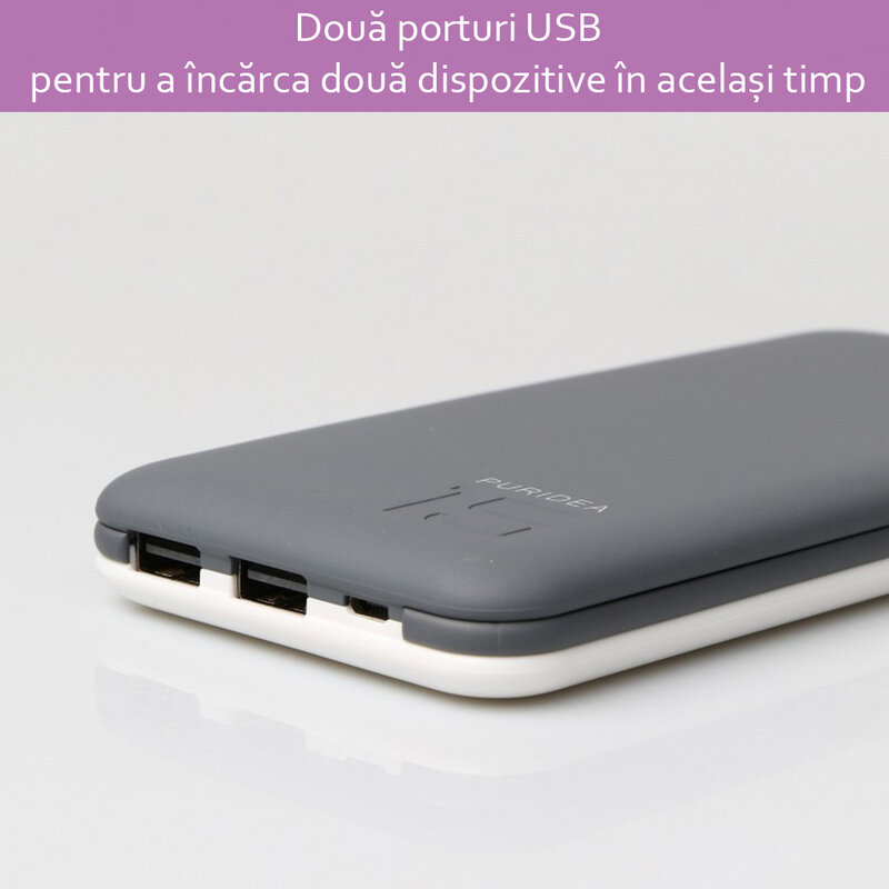 Acumulator extern 15000 mAh Puridea S3 2xUSB - Gri
