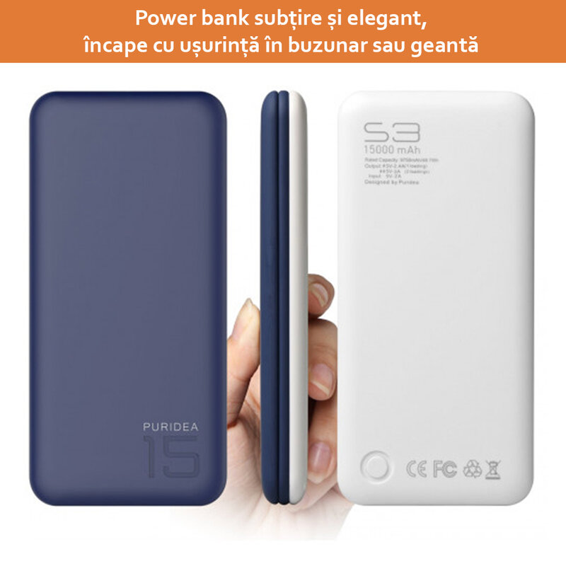 Acumulator extern 15000 mAh Puridea S3 2xUSB - Albastru