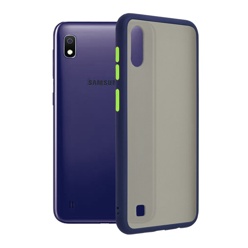 Husa Samsung Galaxy A10 Mobster Chroma Cu Butoane Si Margini Colorate - Albastru